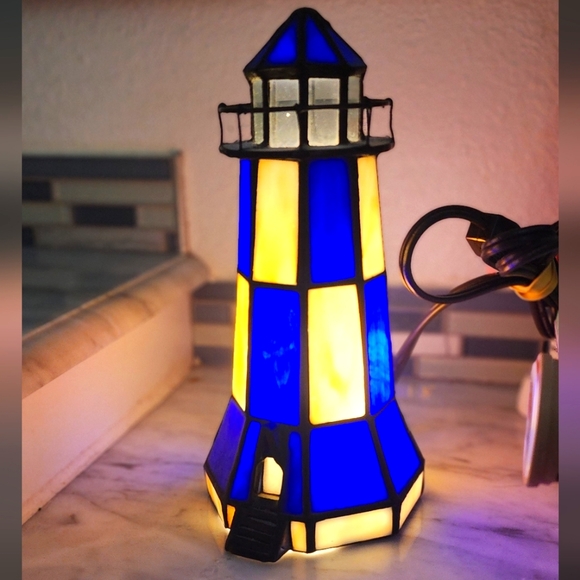 Hand Crafted Other - Tiffany Style vintage stained glass lighthouse light